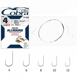 Крючки с поводком Cobra ALLROUND 70cm, 0,12mm, разм.12, 10шт.