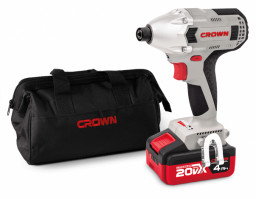 Винтоверт ударный акк. бесщеточный CROWN 20V Li/2*4,0 1/4" 320Hm коробка